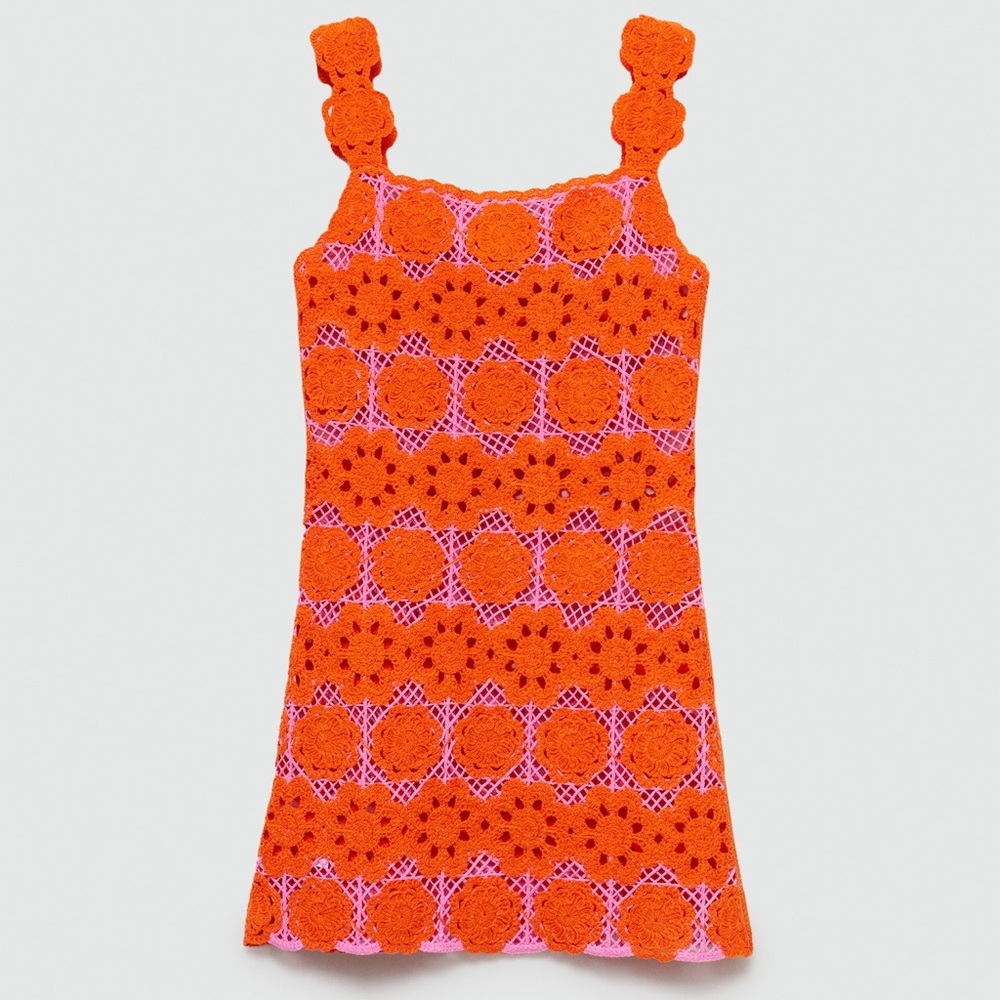 Mango Vibrant Crochet Dress in Orange and Pink